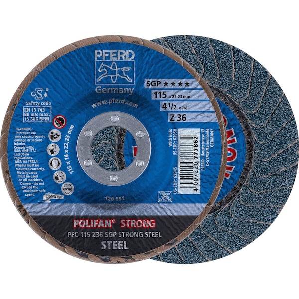 Pferd 62945 4-1/2in x 7/8in POLIFAN-STRONG Flap Disc SGP Conical Zirconia 36G 62945-PFERD - main